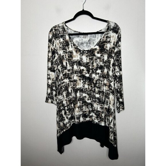 J. Jill Wearable Collection Short Sleeve Black White Brown Blouse Size Medium - Picture 5 of 9